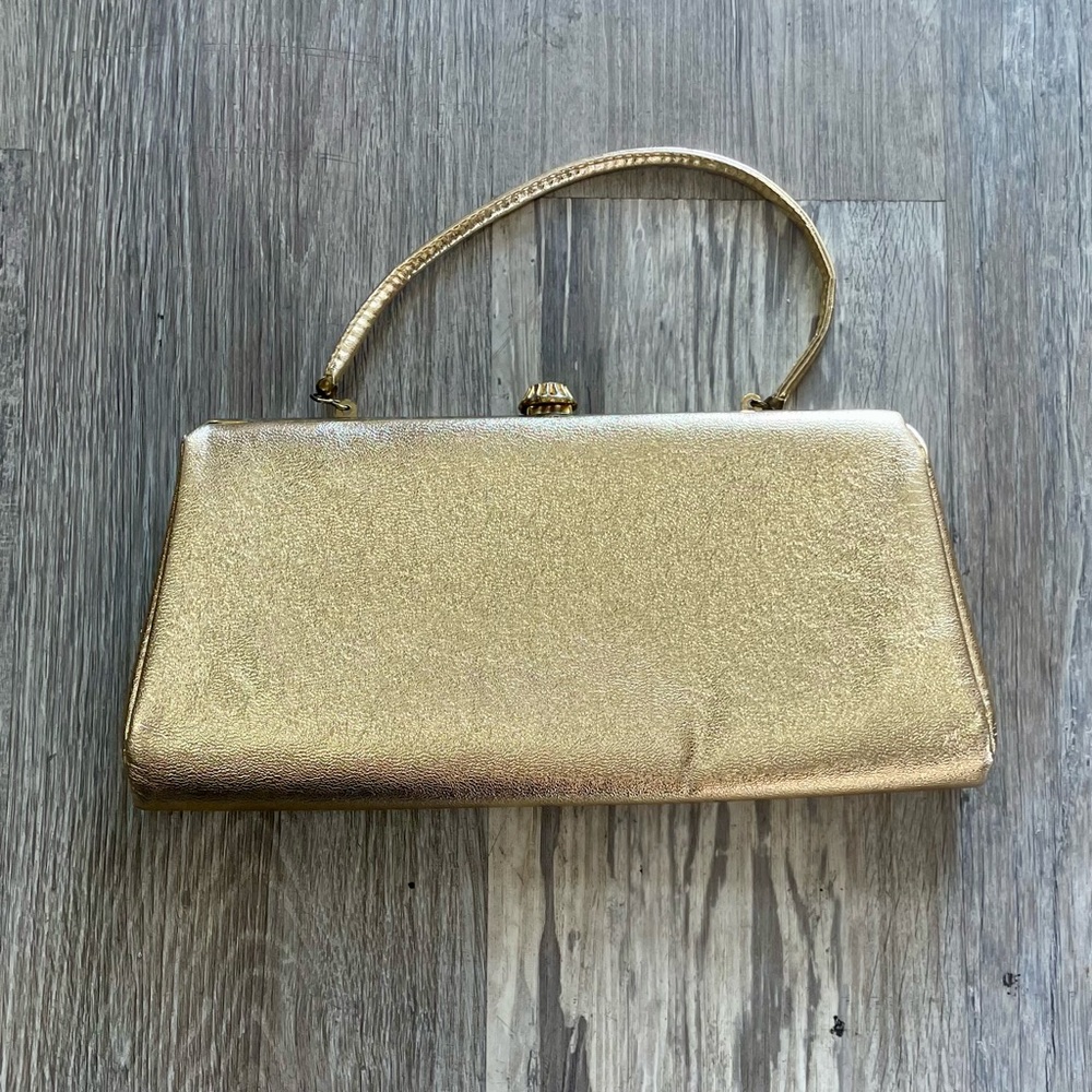 Vintage Gold Foil Metallic Snap Lock Mini Bag Purse - Picture 9 of 16